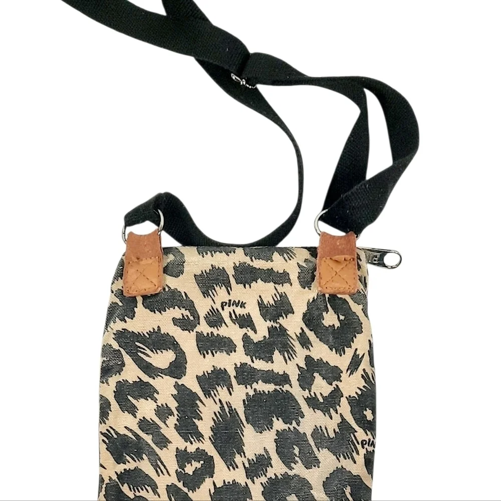Victorias Secret Love Pink Crossbody Purse Bag Women’s Cheetah Print Black Beige